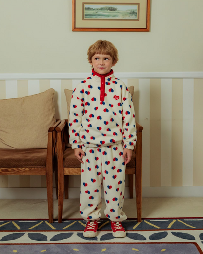 [SET] Ivory Red Blue Heart Pattern Fleece High Neck Jogger