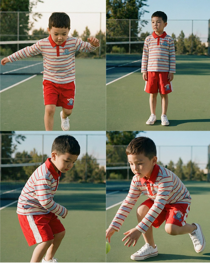 Light Blue Tennis Multi Stripe Rugby Shirt