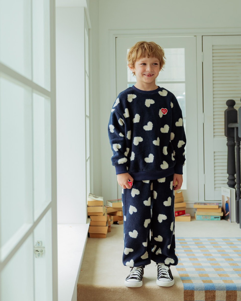 [SET] Navy BB Heart Pattern Fleece Jogger