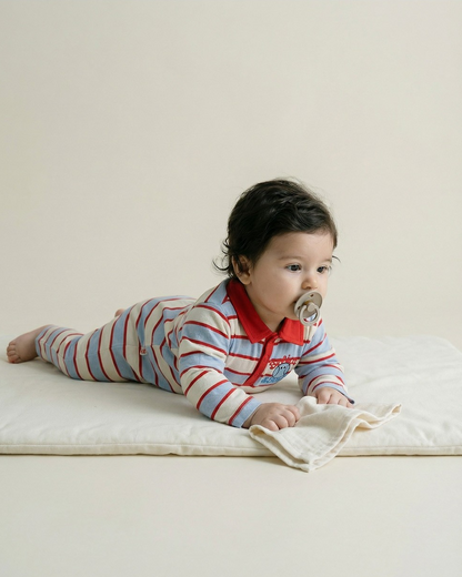 BABY Light Blue Tennis Multi Stripe Collar Jumpsuit