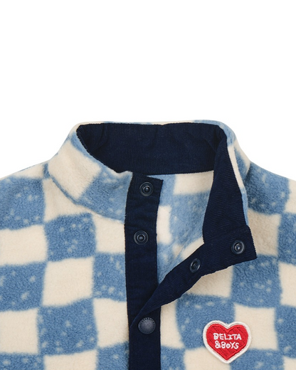 BABY Light Blue Checkerboard Fleece Jumpsuit