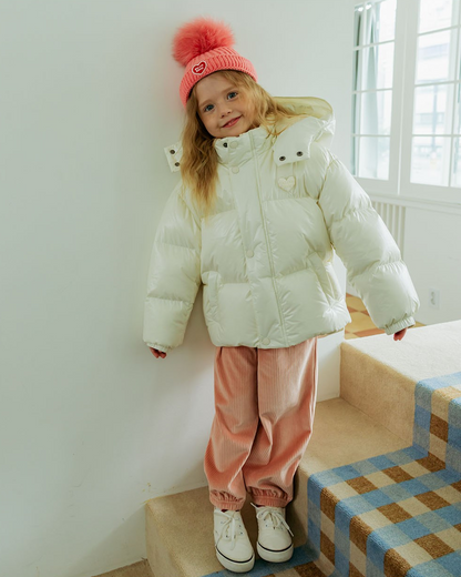 Cream Glossy Duck Down Hooded Jumper