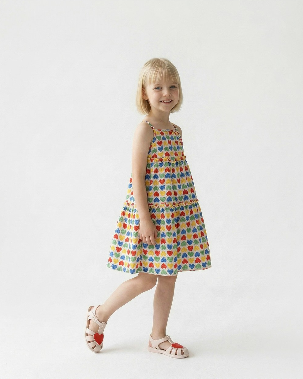 GIRL Cream Rainbow Heart Polysucker Dress