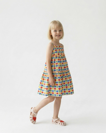 GIRL Cream Rainbow Heart Polysucker Dress