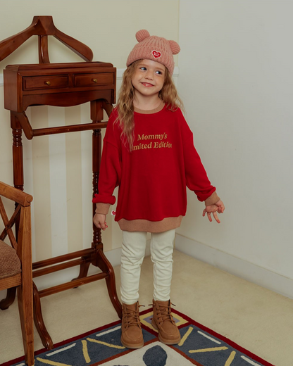 Red Mommy Color Block Knit Sweater