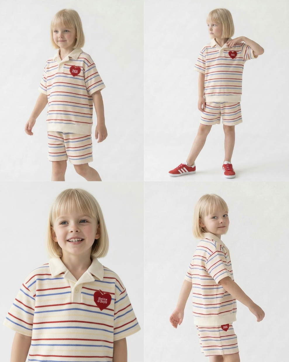 Cream Bubble Apple Rainbow Stripe Terry Collar Shirt