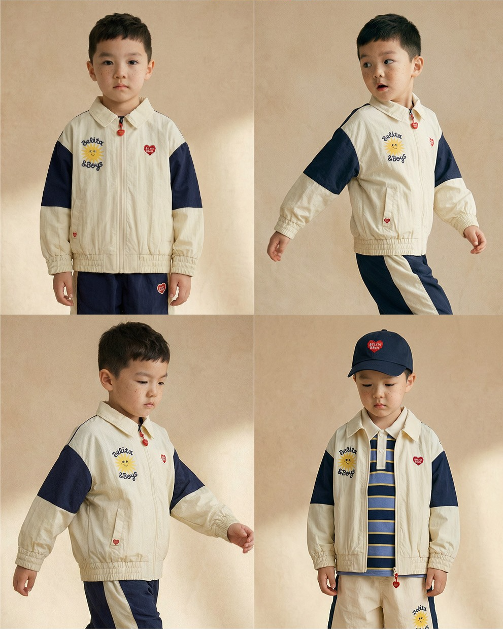 Cream Sun Color Block Collar Windbreaker