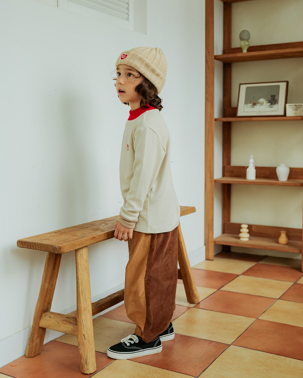 Light Beige Color Block Half Neck Knit