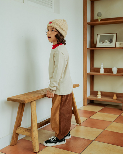 Light Beige Color Block Half Neck Knit