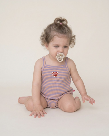 BABY GIRL Violet BB Heart Stripe Sleeveless Bodysuit