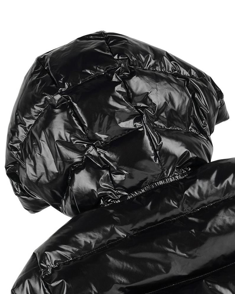 BABY Black Glossy Hooded Puffer Jumpsuit