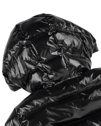 BABY Black Glossy Hooded Puffer Jumpsuit