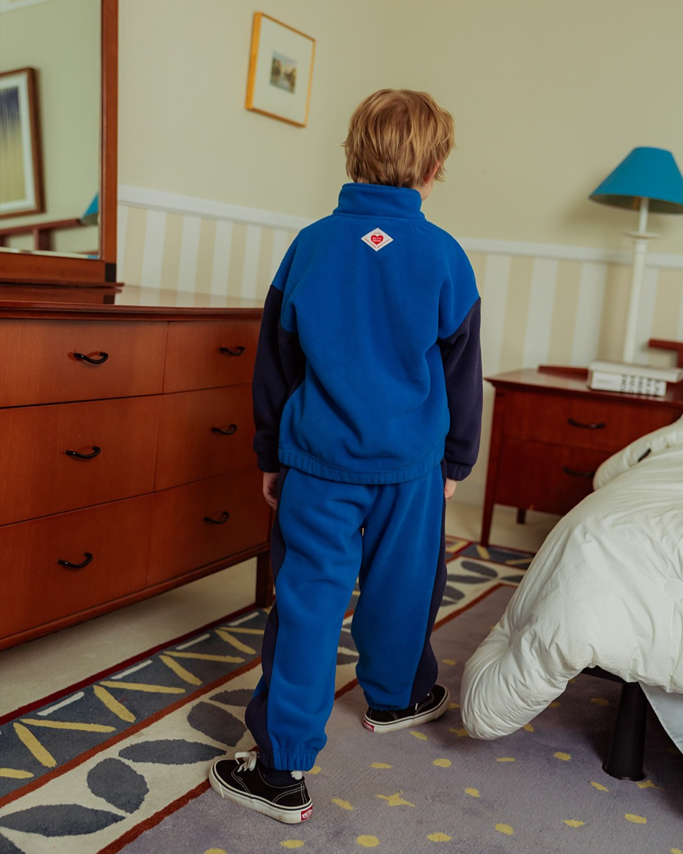 [SET] Navy BB Heart Color Block Fleece Half Zip up Jogger