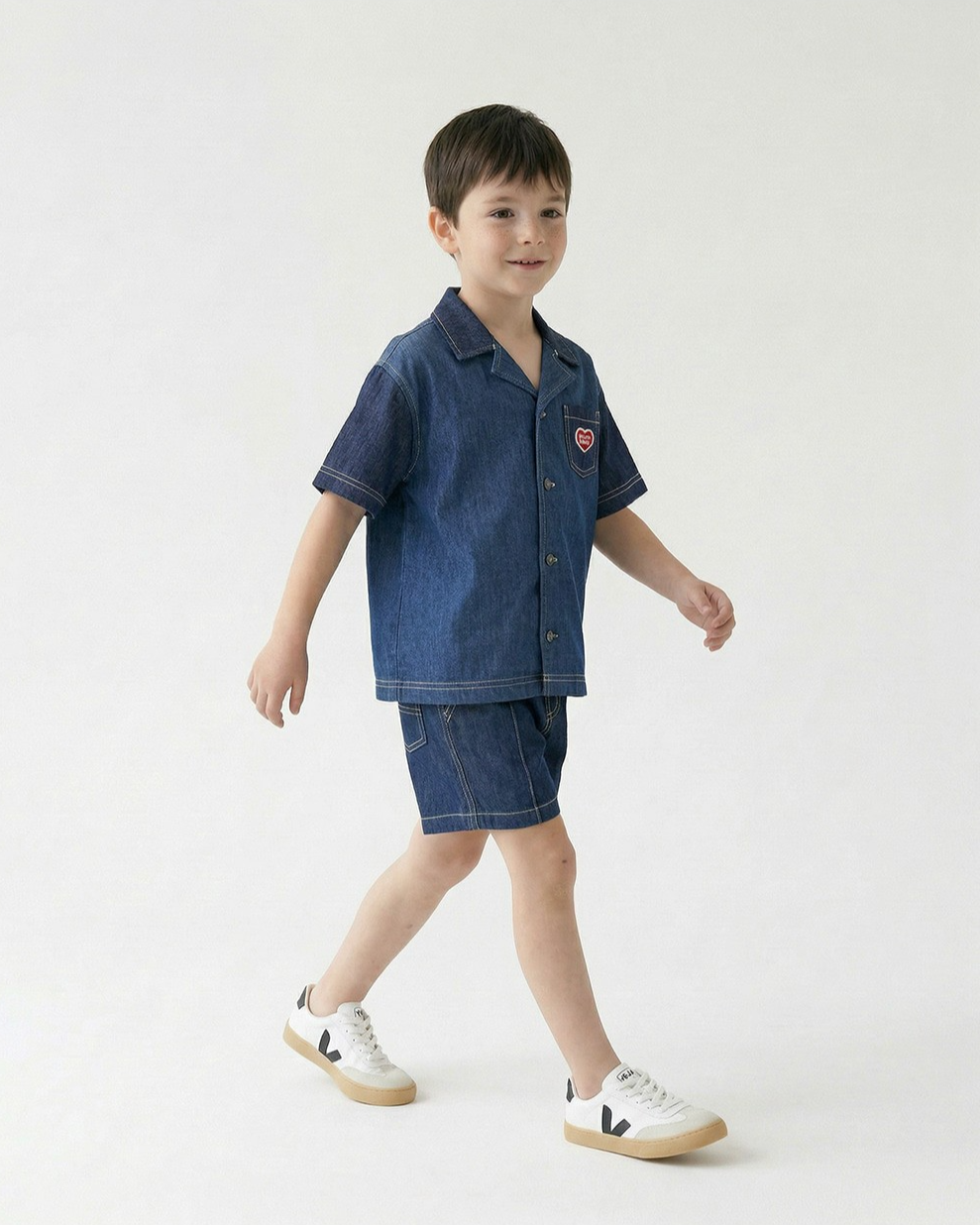 Dark Blue Color Block Denim Shorts