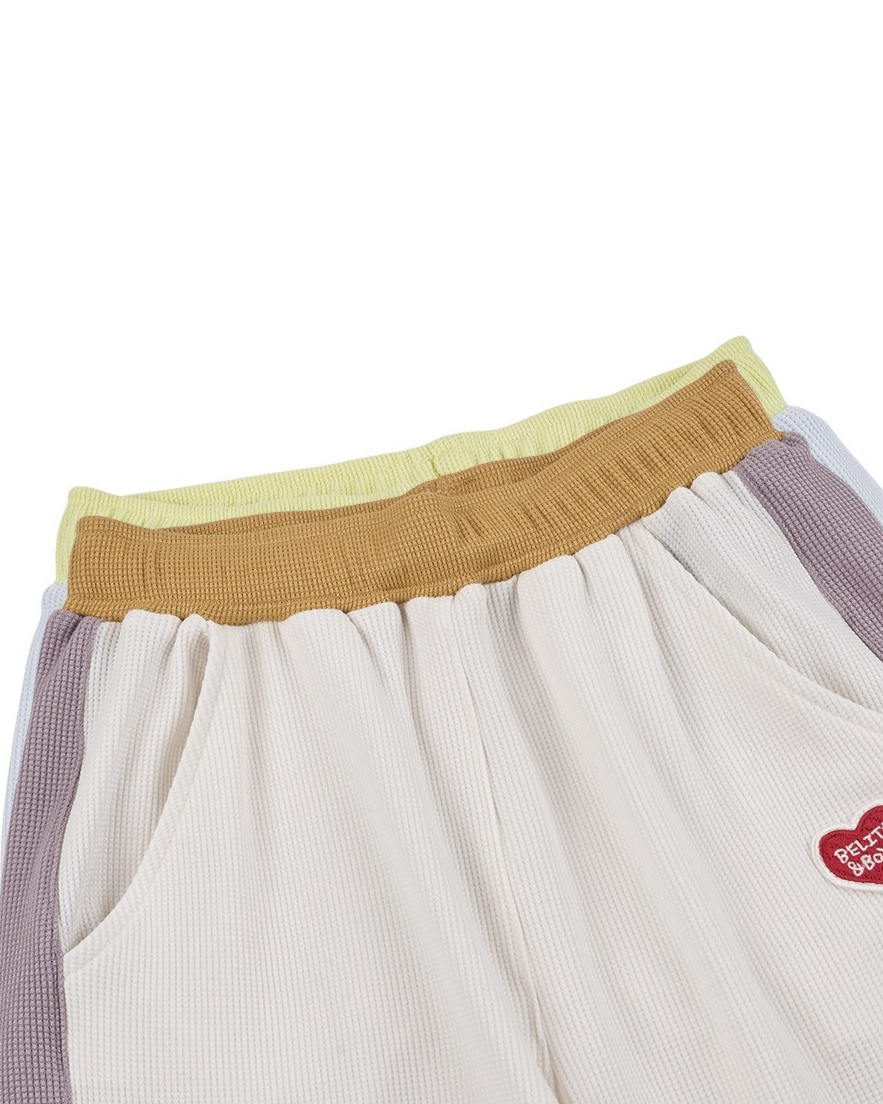 Cream BB Heart Side Line Waffle Crop Pants
