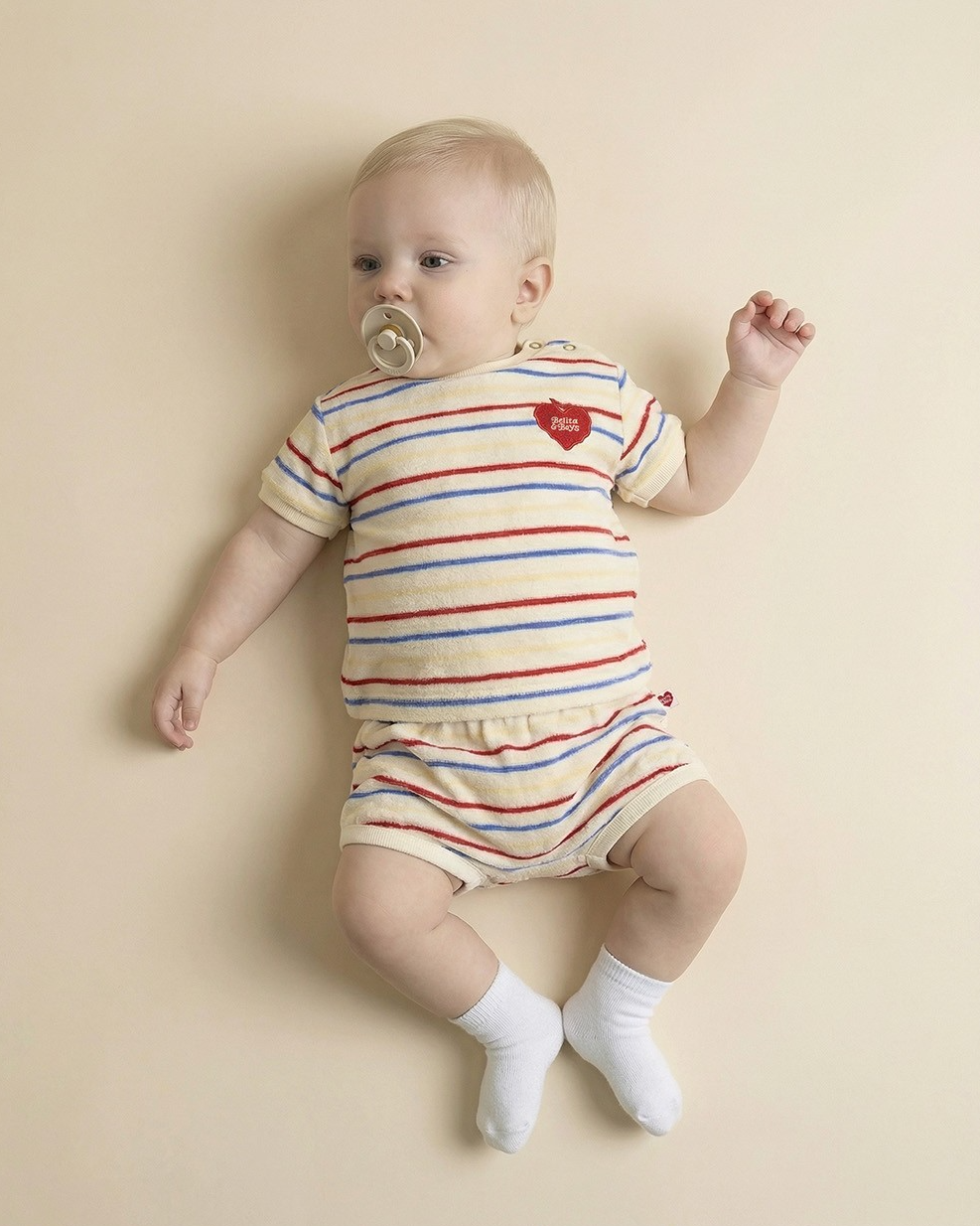[BABY SET] Cream Bubble Apple Multi Stripe Terry Shorts