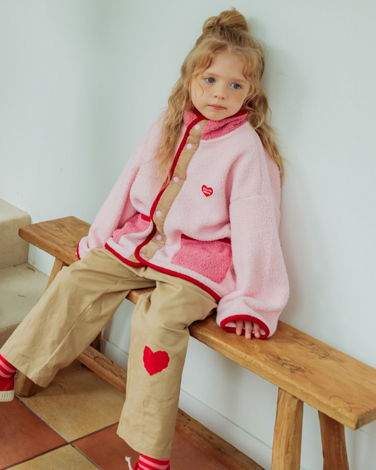 Pink BB Heart Color Block Dumble Fleece Jumper