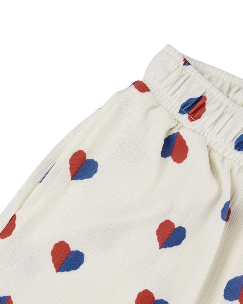 Ivory Red Blue Heart Pattern Crop Pants