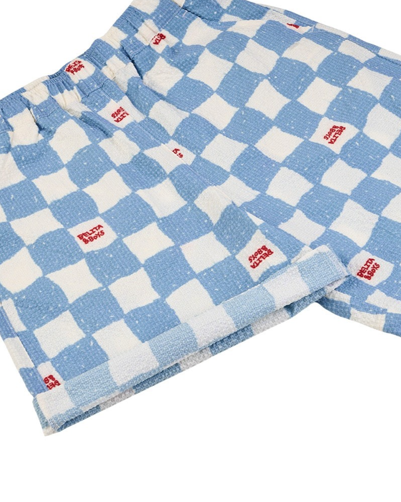 [SET] Light Blue Checkerboard Polysucker Shirt & Shorts