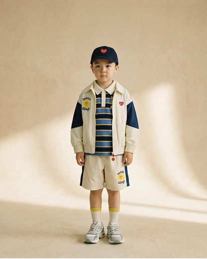 Cream Sun Color Block Collar Windbreaker