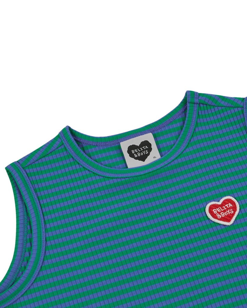 [SET] Green BB Heart Stripe Sleeveless Shorts