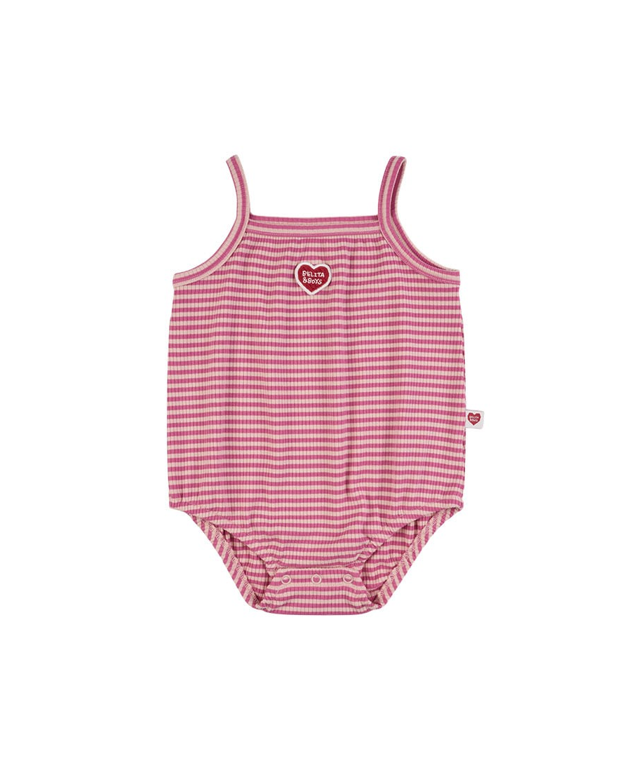 BABY GIRL Pink BB Heart Stripe Sleeveless Bodysuit