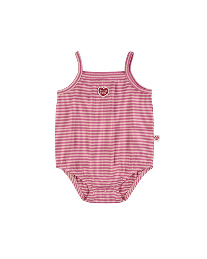 BABY GIRL Pink BB Heart Stripe Sleeveless Bodysuit