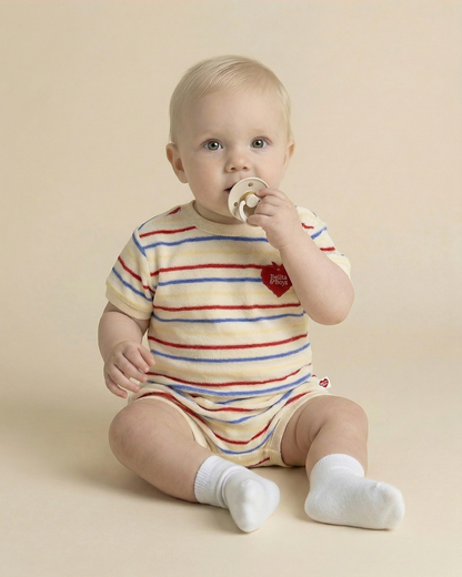 [BABY SET] Cream Bubble Apple Multi Stripe Terry Shorts