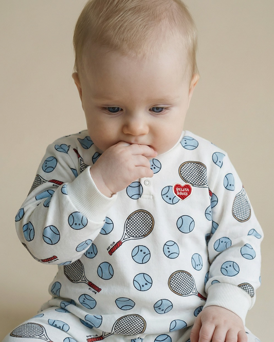 BABY Ivory Tennis Pattern Jumpsuit