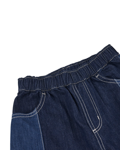 Dark Blue Color Block Denim Shorts