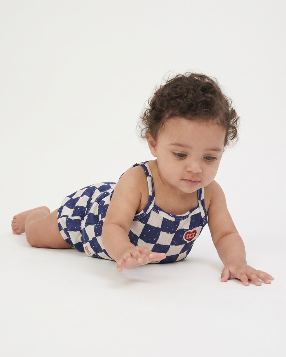 [BABY SET] Blue Checkerboard Mesh Sleeveless Shorts
