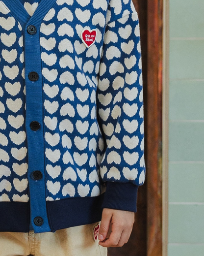 Dark Blue Heart Pattern Knit Cardigan
