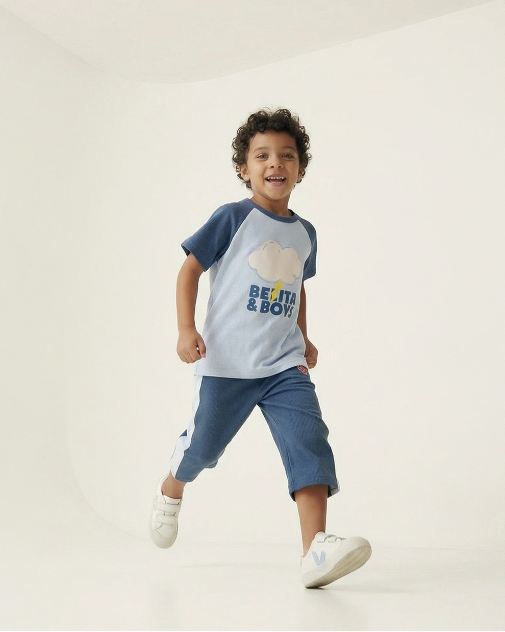 Blue BB Heart Side Line Waffle Crop Pants