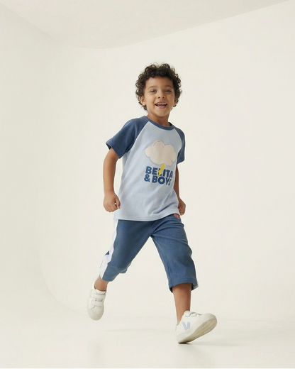 Blue BB Heart Side Line Waffle Crop Pants