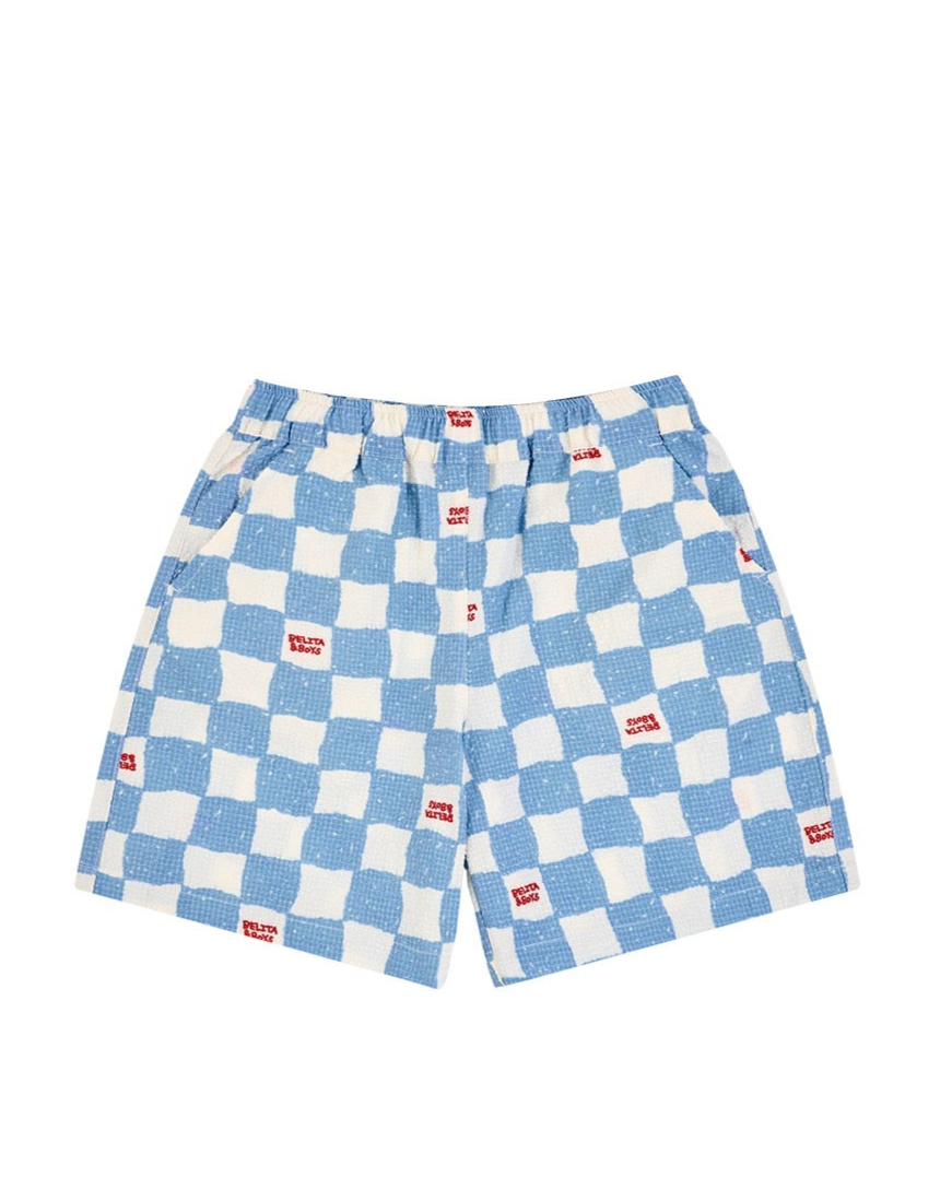 [SET] Light Blue Checkerboard Polysucker Shirt & Shorts