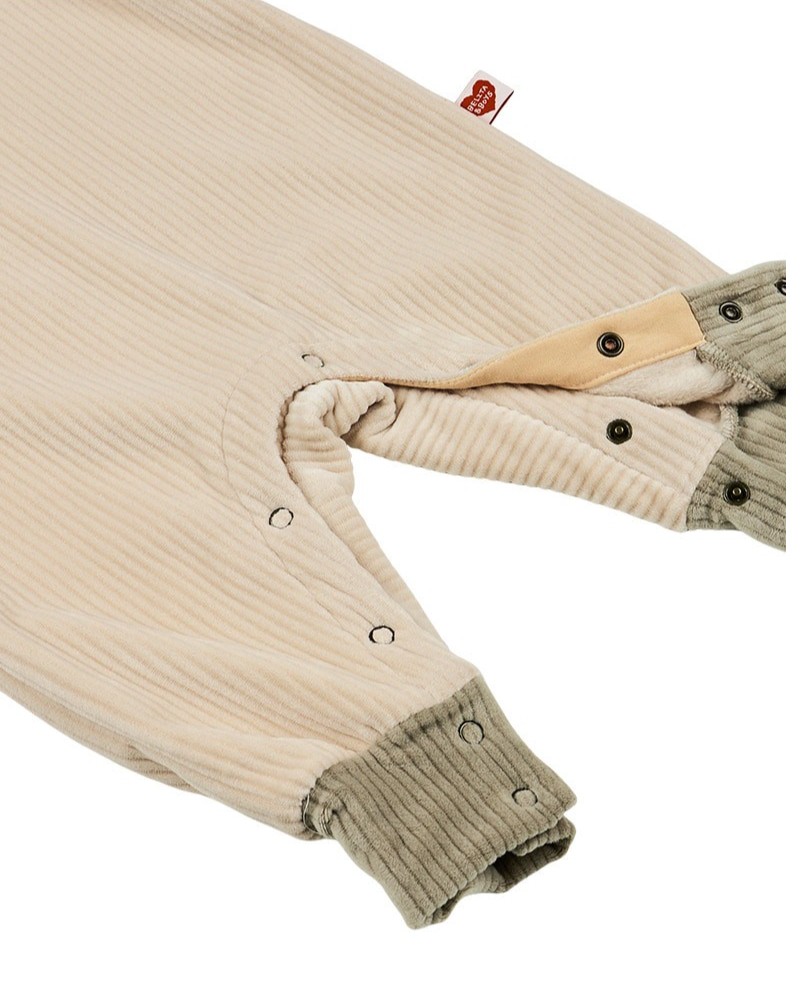 BABY Beige Color Block Velour Jumpsuit