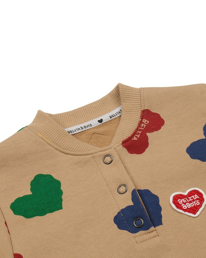 [BABY SET] Camel BB Color Heart Pattern Jumpsuit & Bonnet