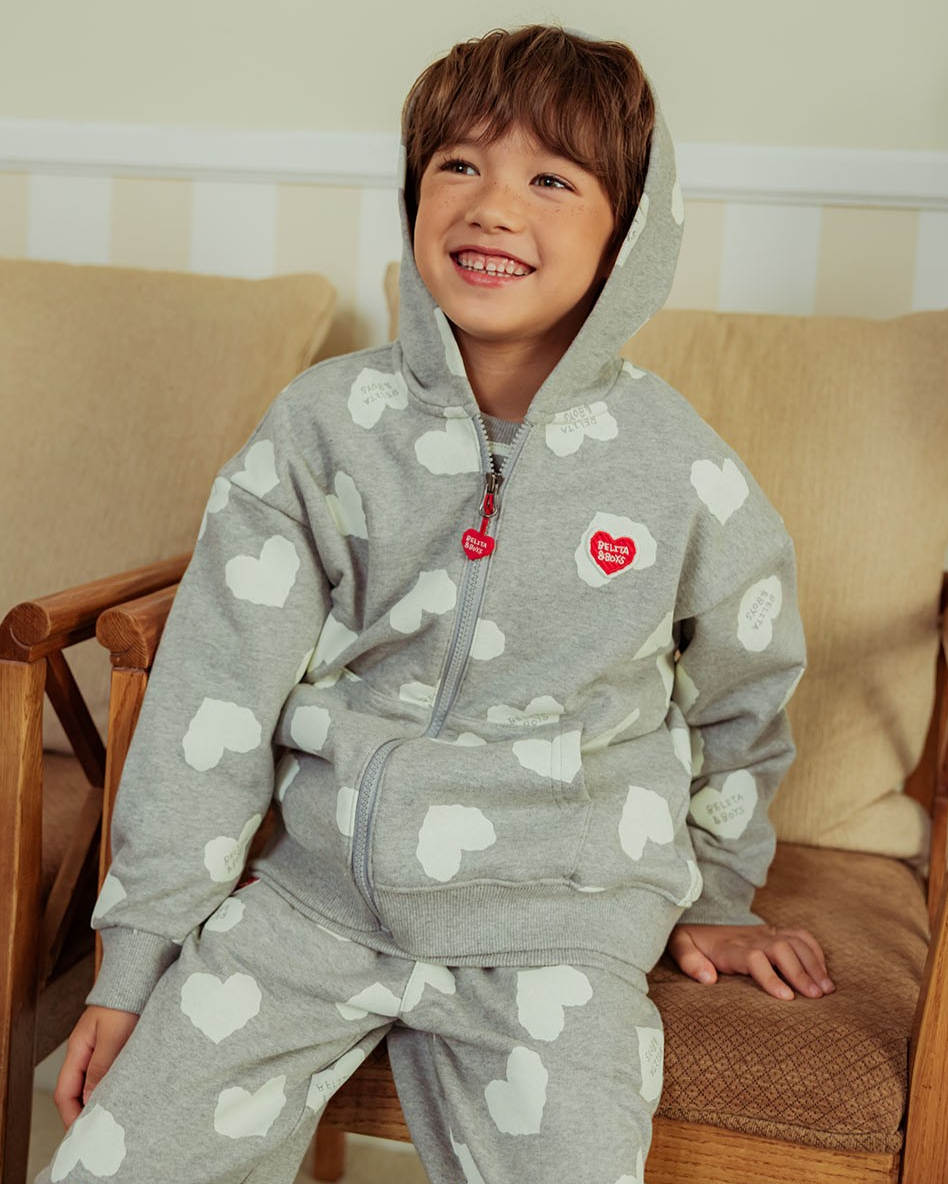 Grey BB Heart Pattern Zip Up Hood