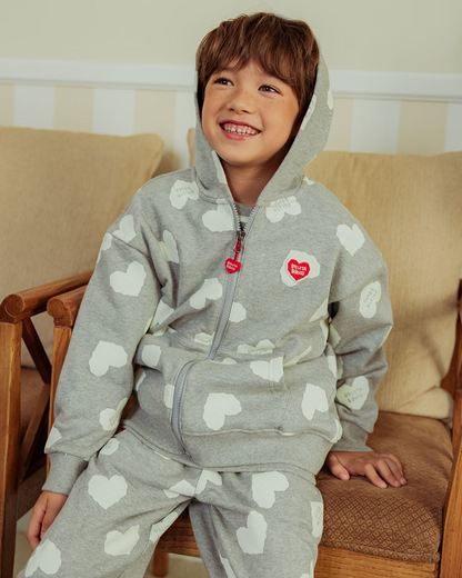 Grey BB Heart Pattern Zip Up Hood