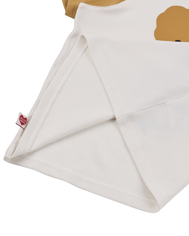 Cream Smile Heart Color Block Waffle Short Sleeve