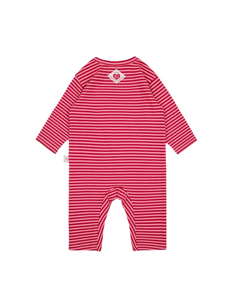 [BABY SET] Red Stripe Rib Jumpsuit & Bib & Bonnet