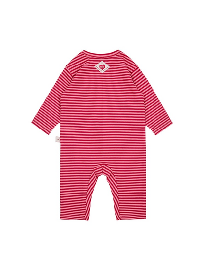 [BABY SET] Red Stripe Rib Jumpsuit & Bib & Bonnet