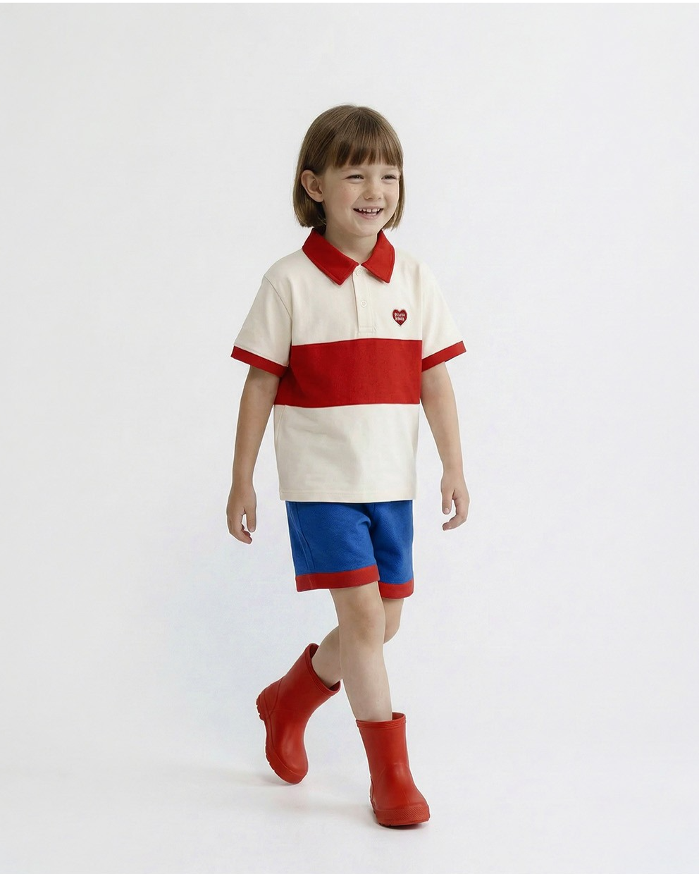 Red BB Heart Color Block Collar Shirt