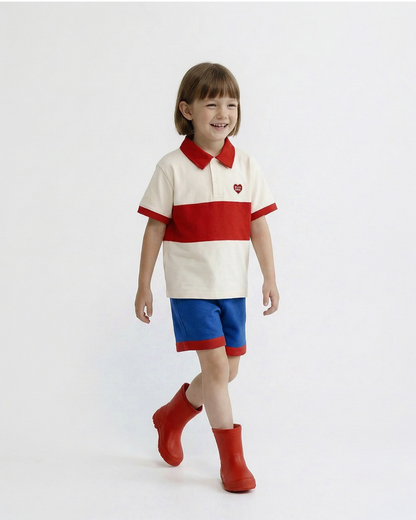 Red BB Heart Color Block Collar Shirt