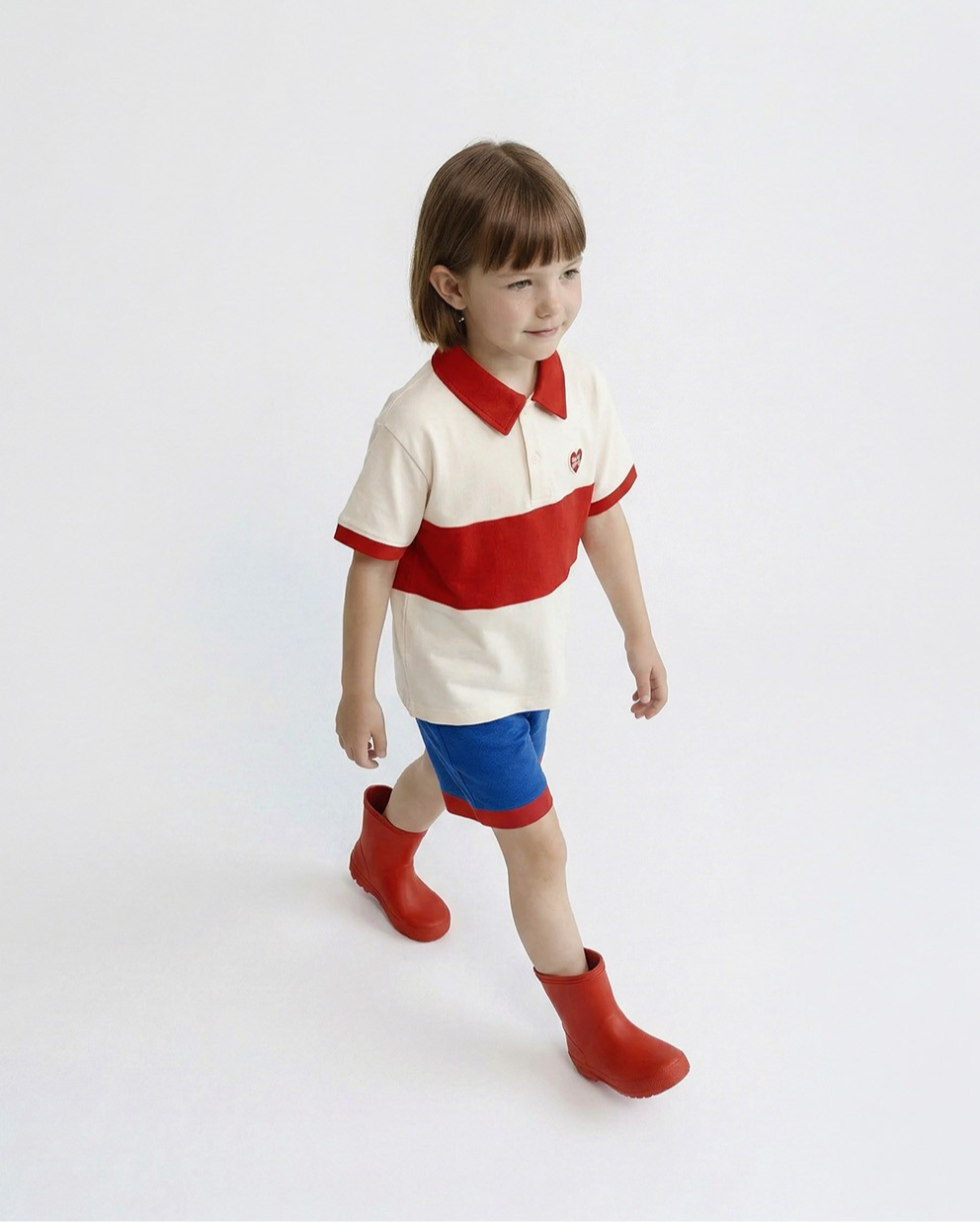 Red BB Heart Color Block Collar Shirt