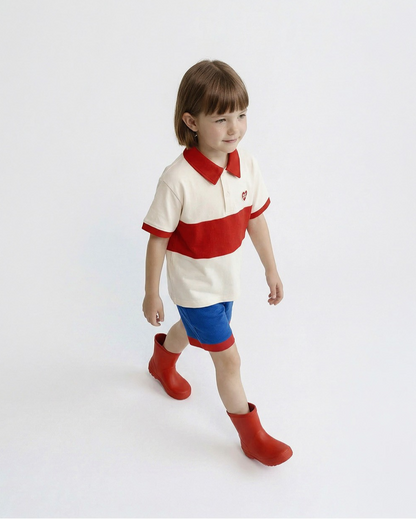 Red BB Heart Color Block Collar Shirt