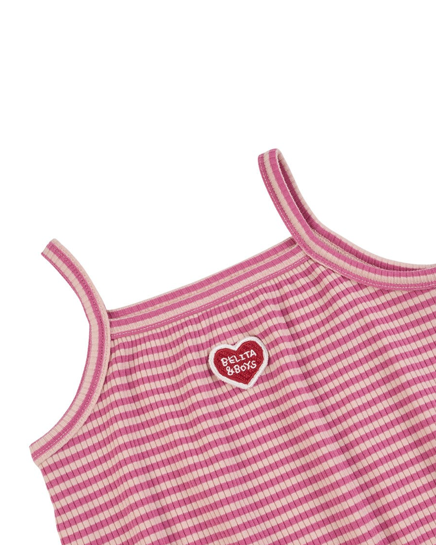 BABY GIRL Pink BB Heart Stripe Sleeveless Bodysuit