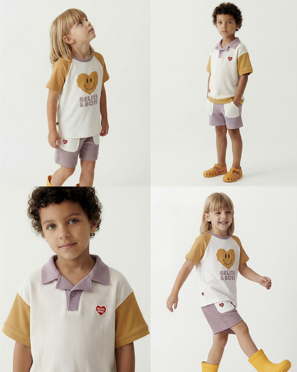 Violet BB Heart Pocket Color Block Waffle Shorts