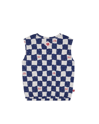 [SET] Blue Checkerboard Mesh Sleeveless Crop