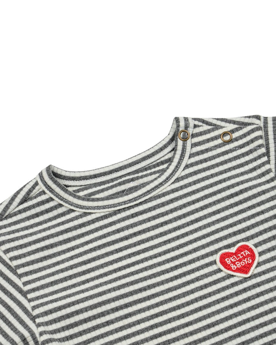 [BABY SET] Grey Stripe Rib Jumpsuit & Bib & Bonnet